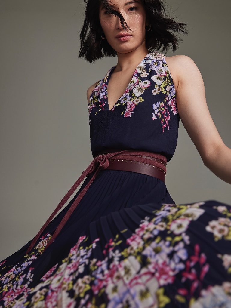Nwt White House Black Market Floral Pleated Midi Dress